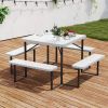 Outdoor Square Picnic Table Bench Set for 4-8 People with Umbrella Hole
