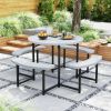 Round Picnic Table Bench Set with 4 Benches and Umbrella Hole for Patio Lawn