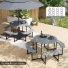 Round Picnic Table Bench Set with 4 Benches and Umbrella Hole for Patio Lawn