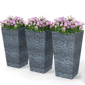 Tall Planters for Outdoor Plants Set Of 3, 24" Taper Planters with Drainage Holes, Rattan Decor Plant Pots for Indoor/Outdoor Front Porch, Patio (Option: Gray)