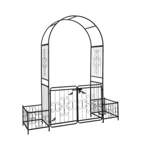 Garden Arbor Arch with Gate and Planter Box, Wedding Arch, Archway For Ceremony Party, Trellis For Plant Climbing, Pergola, Christmas Decoration (Option: Black)