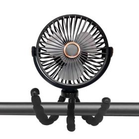 Camping Fan With LED Lantern, Rechargeable Battery Operated Fan, 5-Speeds, 7" Portable Clip On For Stroller, Treadmill, Tent, RV, Outdoor Emergency (Option: Black)