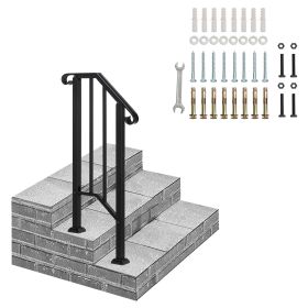 Outdoor Stair Handrail for 1 to 4 Steps Black Carbon Steel Transitional Hand Rail Kit with Installation Hardware Safety Railing for Porch Deck Pa (size: 1-step)