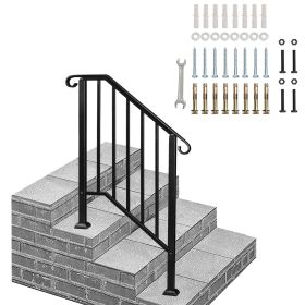Outdoor Stair Handrail for 1 to 4 Steps Black Carbon Steel Transitional Hand Rail Kit with Installation Hardware Safety Railing for Porch Deck Pa (size: 2-step)