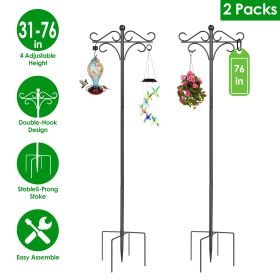 76in/91in Options -- 2 Packs Heavy Duty Double Shepherds Hook Bird Feeder Pole Garden Hanging Holder with Adjustable Height 5 Prong Base for Bird Feed (size: 2Pcs 76in)