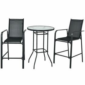 3-Piece Outdoor Patio Bar Table and Stool Set (Color: Black)